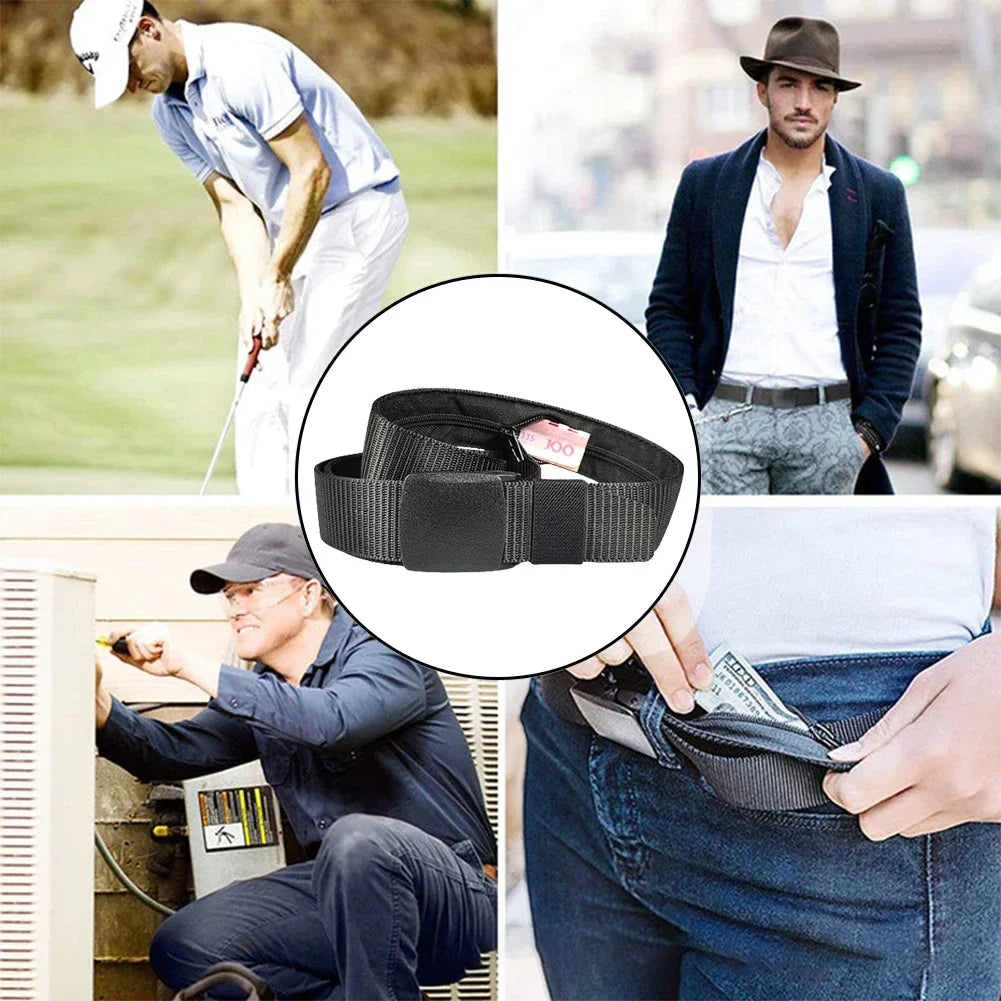 Plastic Buckle Travel Belt with Hidden Zipper Wallet