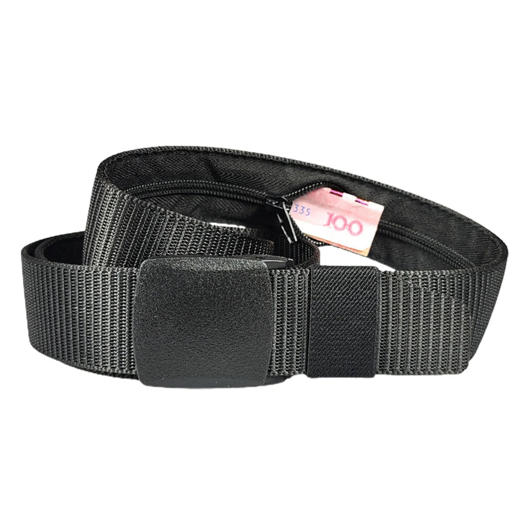 Plastic Buckle Travel Belt with Hidden Zipper Wallet