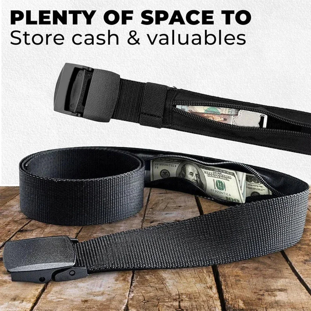 Plastic Buckle Travel Belt with Hidden Zipper Wallet