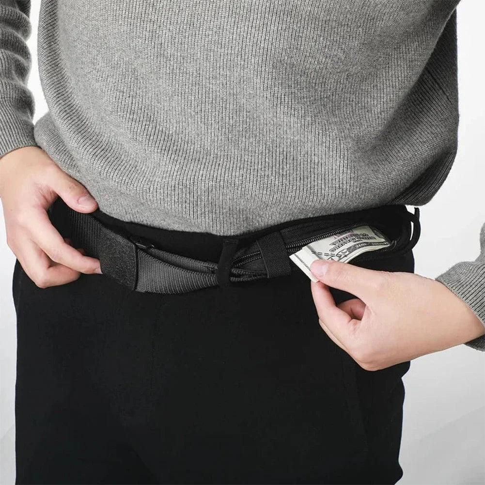 Plastic Buckle Travel Belt with Hidden Zipper Wallet