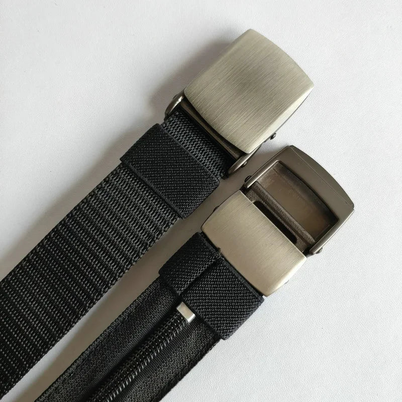 Canvas Belt with Alloy Buckle and Hidden Zipper Wallet